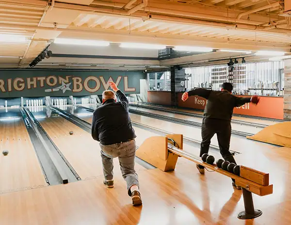 team members at bowling alley